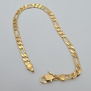 Vtg HONOR SOCIETY Women's Anklet Men's Bracelet Gold Plated Figaro Chain Avon 9"